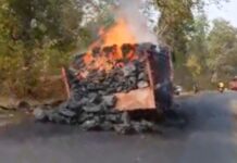 भर रस्त्यात बर्निंग ट्रकचा थरार, बराच वेळ वाहतूक होती ठप्प